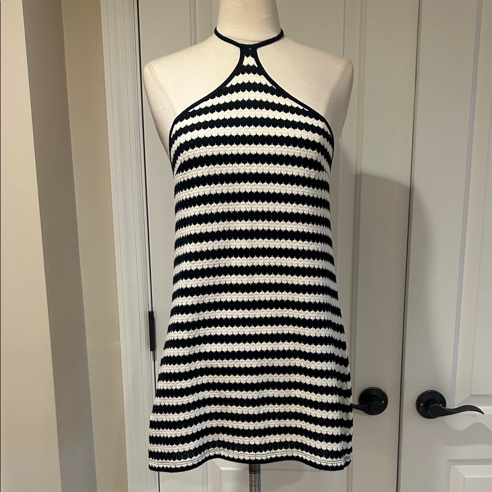 New Motel Black and White Striped Halter coverup Dress - Picture 2 of 10